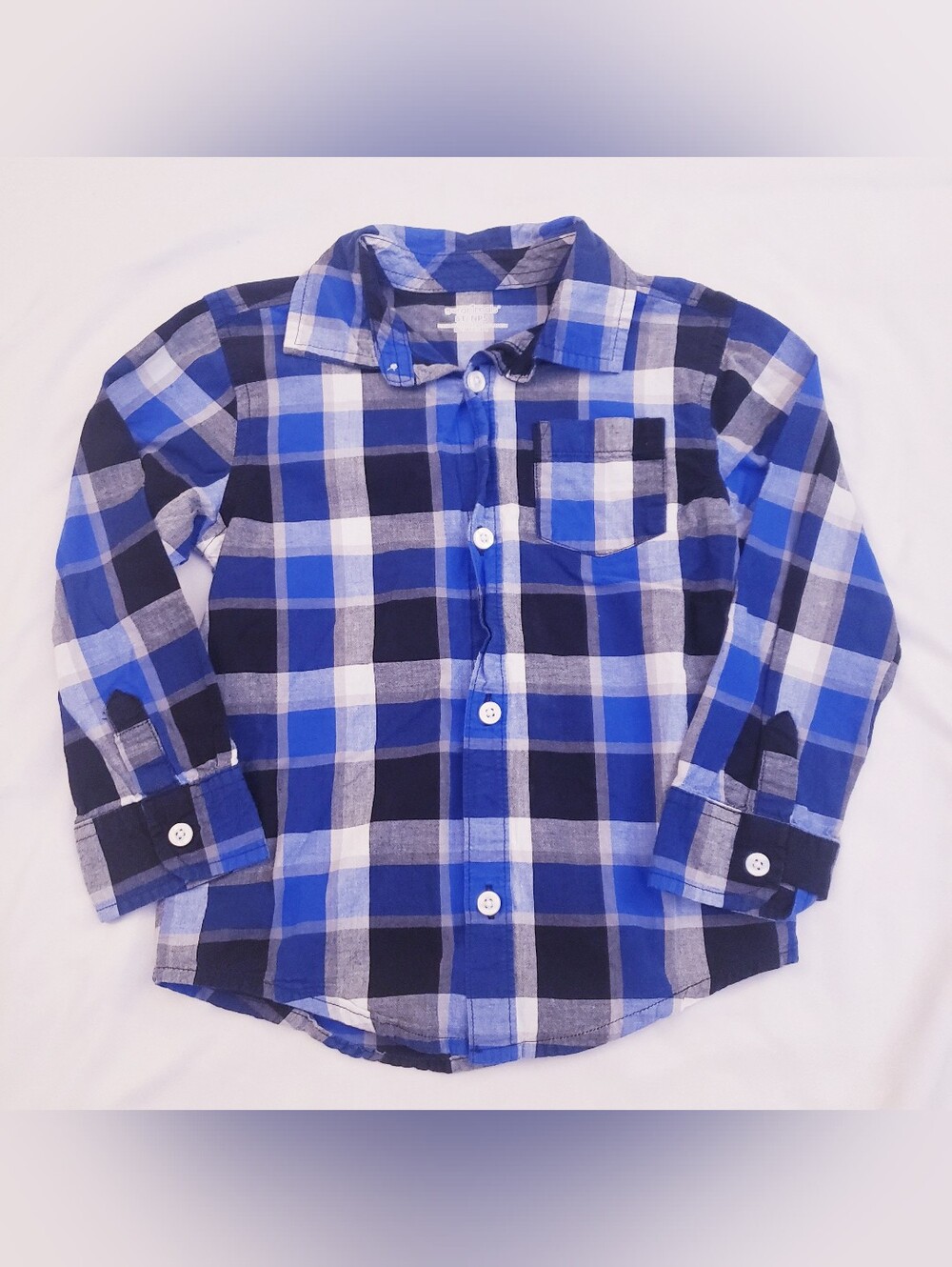 Boys 5T Blue and White Plaid Button Down Shirt